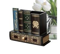 Innovative Design Pen Holder - 5.91x2.56x5.31 Inch Wooden Desktop Storage Box, Literary Inspired Supplies Organizer, Compact Writing Instrument Container | Soluzi