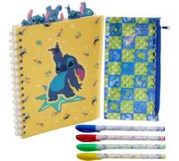 Innovative Designs Disney Stitch Journal Notebook with Gel Pens, Spiral Bound Notebook and Pencil Case Set, 96 Lined Pages, 8 x 7