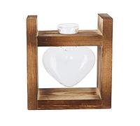 Innovative Flower Pot Vintage Wooden Frame Transparent Tabletop Vase Home Decoration Retro Style Handmade Pine Wood Borosilicate Glass Heart Shaped Glass Bottle for Living Room (Retro Frame + 1 Heart