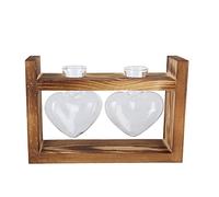 Innovative Flower Pot Vintage Wooden Frame Transparent Tabletop Vase Home Decoration Retro Style Handmade Pine Wood Borosilicate Glass Heart Shaped Glass Bottle for Living Room (Retro frame + 2 heart