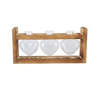Innovative Flower Pot Vintage Wooden Frame Transparent Tabletop Vase Home Decoration Retro Style Handmade Pine Wood Borosilicate Glass Heart Shaped Glass Bottle for Living Room (Retro frame + 3 heart