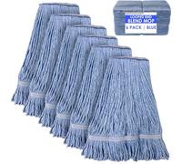 Innovative Haus 6 Pack 16 oz Blue Heavy Duty Blue Commercial Mop Head Replacement - Synthetic Cotton Blend Looped End - Industrial Grade Cleaning Use Wet Mop Heads - Universal Headband