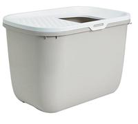 Innovative Hop In Litter Box - Spacious with Generous Top Entry and A Perforated and Removable Cover - Mocha/white