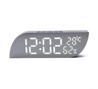 Innovative Mirror Display Alarm Clock with Digital Lighting Control and Integrated Temperature & Humidity Readings (White)