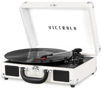 Innovative Technology Victrola Journey+ Vintage 3-Speed Bluetooth Portable Suitcase Record Player with Built-in Speakers | Upgraded Turntable Audio Sound| Includes Extra Stylus | White/Silver