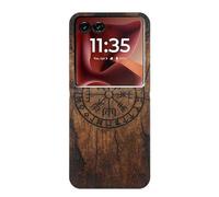 Innovedesire Viking Compass Wood PU Leather Flip Case Cover For Motorola Razr 60 Ultra, Razr Ultra 2025