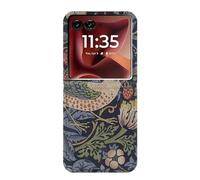 Innovedesire William Morris Strawberry Thief Fabric PU Leather Flip Case Cover For Motorola Razr 60 Ultra, Razr Ultra 2025