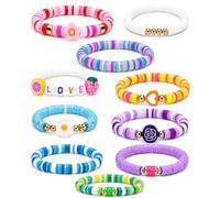 Innovess 10 PCS Friendship Bracelet, Beaded Bracelets with Love, Heart, Flower, Lemon, Strawberry, Soft Clay Bracelets for Kids, Girls, Bests Friends, Sisters, Daily Wear(Colorful)