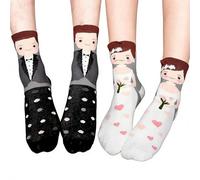 Innovess 2Pcs Couple Socks Wedding Gift Crew Socks Bride Socks Groom Socks His and Hers Holding Hands Socks Romantic Engagement Anniversary White Funny Novelty Celebration Socks for Bride and Groom