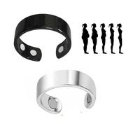 Innovess 2PCS Magnetic Rings for Women,Olux Magnetic Ring,Magne-tic Therapy Rings,Adjustable Stainless Steel Calmi & Anxiety Ring,Anti Snoring Ring for Anxiety Reduction,Better Sleep(Black+Silver)