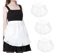 Innovess 3pcs Waist Apron with Pockets, Half Frilly White Aprons for Women, Pinny Apron for Cosplay, Kitchen, Café, Party, Restaurant Use(White)