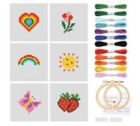 Innovess Cross Stitch Kits for Kids 8-15, Cross Stitch for Beginners, Easy Embroidery Starter Kit with 6 Fun Patterns, Threads, Hoops & Needles,Fun DIY Craft Gift for Children