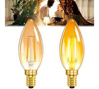 Innovess E14 LED Candle Bulb 2W Warm White 2200K, C35 Amber Small Edison Screw Bulb SES, 20W Equivalent, 200LM Non Dimmable Vintage Filament Light Bulb for Chandelier, Salt Lamp, Night Light, 2 Pack