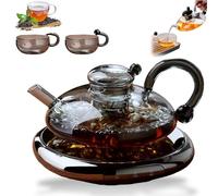 Innovessa Filtration Tea Pot Set, Glass Tea Pot Set with Hot Plate, Loose Leaf Teapot, Elegant Teapot Gift Sets for Adults, Stovetop Safe, 2 Cup Set (Gray Set)