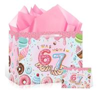 Innovoscape 67 Birthday Gift Bag 67 Meme Favor Bag with Tissue Paper Card 6 7 Birthday Decorations (Donut)
