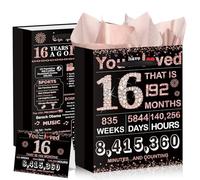 Innovoscape Black Rose Gold 15th Birthday Gift Bag for Girls, 15th Birthday Theme (16th)