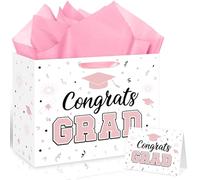 Innovoscape Graduation Gift Bag 2026 Large Pink Congrats Grad Gift Bag with Tissue Paper and Greeting Card Class of 2026 Favor Bag for 2026 Graduation Party Supplies College High School