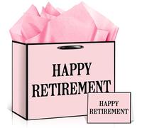 Innovoscape Happy Retirement Gift Bag, Large Purple and Silver, with Wrapping Paper and Card for Women, Party Farewell Decorations (Pink)