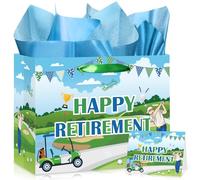 Innovoscape Happy Retirement Gift Bag, Large Purple and Silver, with Wrapping Paper and Card for Women, Party Farewell Decorations (Golf)