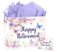 Innovoscape Happy Retirement Gift Bag, Large Purple and Silver, with Wrapping Paper and Card for Women, Party Farewell Decorations (Butterfly)