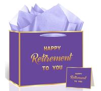 Innovoscape Happy Retirement Gift Bag, Large Purple and Silver, with Wrapping Paper and Card for Women, Party Farewell Decorations (Purple)