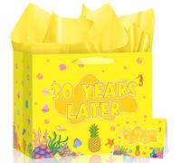 Innovoscape Yellow Ocean Pineapple 21st Birthday Gift Bag with Tissue Paper Card (Yellow 30th)