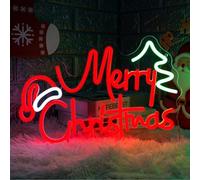 InnovTools Merry Christmas Neon Sign, LED Christmas Neon Light for Wall Decor, Dimmable Acrylic Christmas Hat Neon Light, Merry Christmas Light up Sign for Outdoor Indoor Window Bedroom Wedding Bar