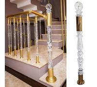 Innovz Clear Acrylic Newel Post with Stair Spindles Connectors, Transparent Crysta Stair Balusters Post for Staircase Deck Railing, Stainless Steel Base Fittings(Gold,125 cm(49 1/4"))