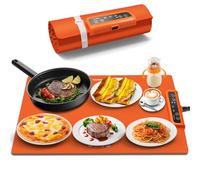 INNOWARMER Food Warming Mat,Rollable & Portable Electric Warming Tray,Electric Food Warmer with 3 Temperature,Timer Function and Safety Lock,Silicone Food Warmer for Parties,Gatherings,Buffet (Orange)