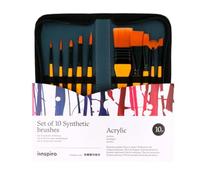 INNSPIRO Set of 10 Synthetic Brushes for Artists with Case, Various, 0