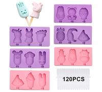 inodiref 18 Cavity Ice Cream Moulds, Silicone Ice Lolly Moulds with 120 Sticks, Reusable Popsicle Mould Cute Lollipop Moulds Easy Release Cakesicle Moulds for Home DIY Ice Lolly Chocolate Cake