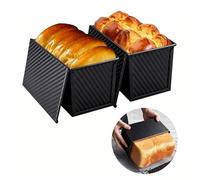 Inodiref 2 Pieces Loaf Tin with Lid,450g(1 lb) Dough Non Stick Bread Loaf Tins for Baking, Carbon Steel Corrugated Bread Tins for Baking,Bread Pan Bread Baking Tin for Baking Homemade Cakes Sandwiches