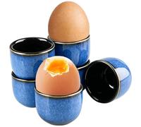 inodiref Ceramic Egg Cups Set Blue Porcelain Egg Cups 6 Stackable Round | Egg Cup Ceramic Dishwasher Safe High Quality for Breakfast, Dining Table and Camping