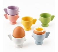 Inodiref Ceramic Egg Cups Set Chick-Shaped Egg Cups 6 Multicolor Porcelain | Egg Cup Ceramic Stackable Dishwasher Safe High Quality for Breakfast, Dining Table and Camping