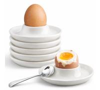 inodiref Ceramic Egg Cups Set of 6 White Porcelain Egg Cups Stackable | Ceramic Egg Cups Dishwasher Safe High Quality Round Egg Cup Ceramic for Breakfast, Dining Table and Camping