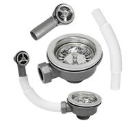 Inodiref Kitchen Sink Waste Kit 110mm Stainless Steel Kitchen Sink Overflow Kit, Kitchen Sink Strainer Kit With Overflow Pipes, Thickened Design for Sink Hole Size 83-90mm(Round Interface)