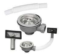 Inodiref Kitchen Sink Waste Kit Stainless Steel Kitchen Sink Overflow Kits 110mm Kitchen Sink Strainer kit with Overflow Pipes Thickened Design for Sink Hole Size 83-90mm(Square Interface)