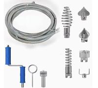 Inodiref Pipe Cleaning Spiral 3M φ 12MM Drain Snake Unblocker with Manual & Electric Adapters, Drain Unblocker Tool Drain Auger with 6 Pieces Drain Cleaner Cutting Head & 1 Disassembly Tool