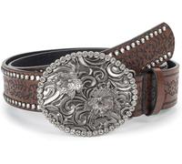INOGIH Adjustable-Vintage-Western-Cowboy-Belt Women Men - Cowboy-Style Engraved-Buckle Belt for Jeans Pants Dresses, Brown-waves, One Size