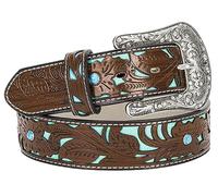 INOGIH Adjustable-Vintage-Western-Cowboy-Belt Women Men - Cowboy-Style Engraved-Buckle Belt for Jeans Pants Dresses, Brown/Blue(40''l/1.38''w), One Size
