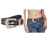 INOGIH Glitter Western Cowboy Style Rhinestone Belt Luxury Bling Bling Diamond Crystal Studded Belts for Jeans Pants Dress, Black, 105cm/Suit for 28''-37'' Waist