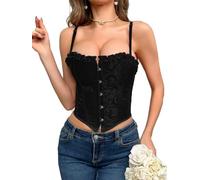 INOGIH Lace Bustier Corset Tops for Women - Vintage Mesh Sexy Out Party Crop Top Boned Corset, Black, Small