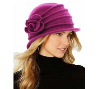 INOGIH Round Cloche Hat for Women Vintage Wool 1920s Cloche Winter Hat, Rose Red, M