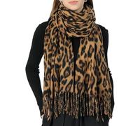 INOGIH Winter Large Long Leopard-Print-Fringe Blanket-Scarf for Women - Cold Weather Soft Warm Wrap Shawl Scarves 71”*28, Yellow, One Size