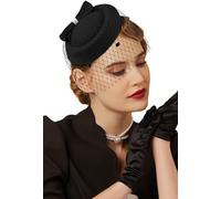 INOGIH Women Fascinators-Pillbox-Hat Vingage-20S-50S-Kentucky-Derby Hat with Pearl Veil for Hallowmas Cocktail Tea Party Wedding
