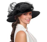 INOGIH Women Kentucky Organza Derby Hat - Vintage Wide Brim Fascinator Derby Church Bridal Tea Party Wedding Dress Hat