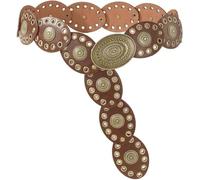INOGIH Womens Wide Western Cowboy Disc Belt Vintage Cowgirl Concho Leather Belts Boho Style for Jeans Dress Skirt, Dark Brown, For Waist 28-38 in