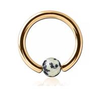 Inoki - 18k gold plated ring with Dalmatian Jasper stone ball - Wire thickness 1.2 mm, Diameter 10 mm, Ball 4 mm