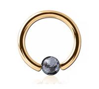 Inoki - 18k gold plated ring with Obsidian Snowflake stone ball - Wire thickness 1.6 mm, Diameter 10 mm, Ball 4 mm