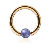 Inoki - 18k gold plated ring with Sodalite Blue Dots stone ball - Wire thickness 1.6 mm, Diameter 8 mm, Ball 4 mm
